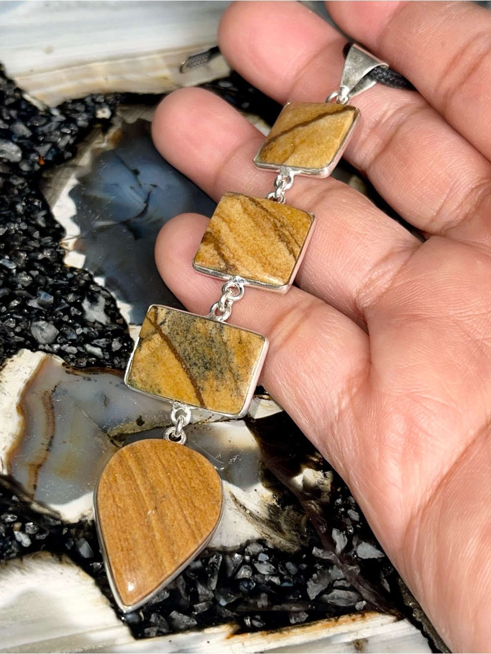 Jumbo Petite Brown Picture Jasper Crystal Pendant 4 1/4”